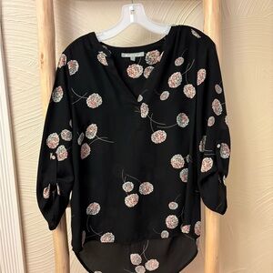 Daniel Rainn Black Blouse with Pink Floral Design